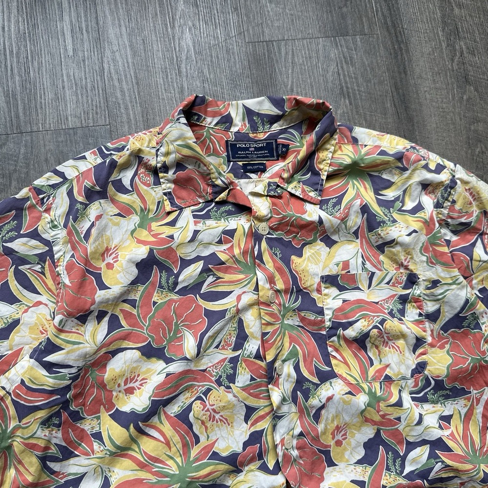Vintage Polo Sport Ralph Lauren Men XL Camp Shirt Tropical Hawaiian Loop Collar